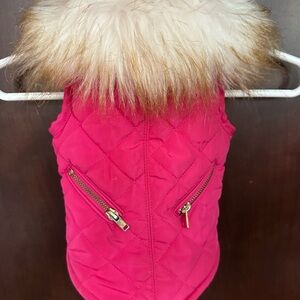 Smoochie Pooch XS Stylish Pink Quilted Dog Vest with Faux Fur Collar